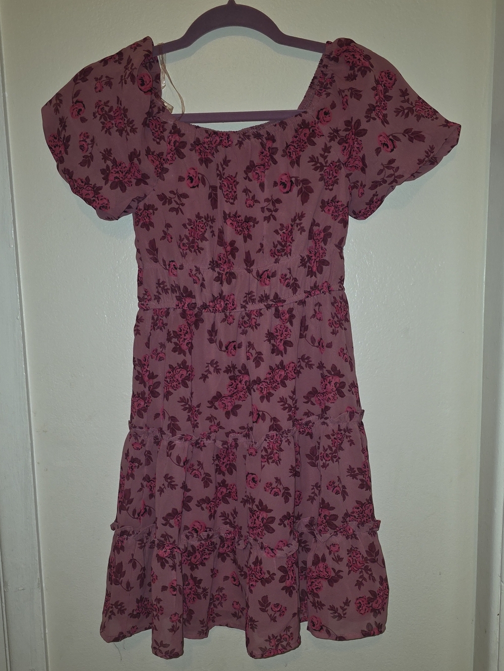 Girls Mauve Pink Floral Tiered Casual Dress